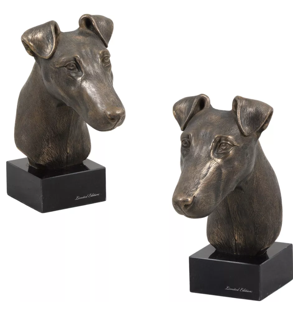 Fox Terrier Glatthaar, Foxterrier - Hundestatue, Büste auf Steinsockel, Skulptur, Trophäe für Hundeausstellung der Marke Art-Dog