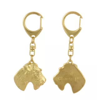 Fox-terrier à poil dur - Porte-clés doré avec chien dans boîte cadeau, décoration de sac à main, accessoire de luxe de la marque Art-Dog