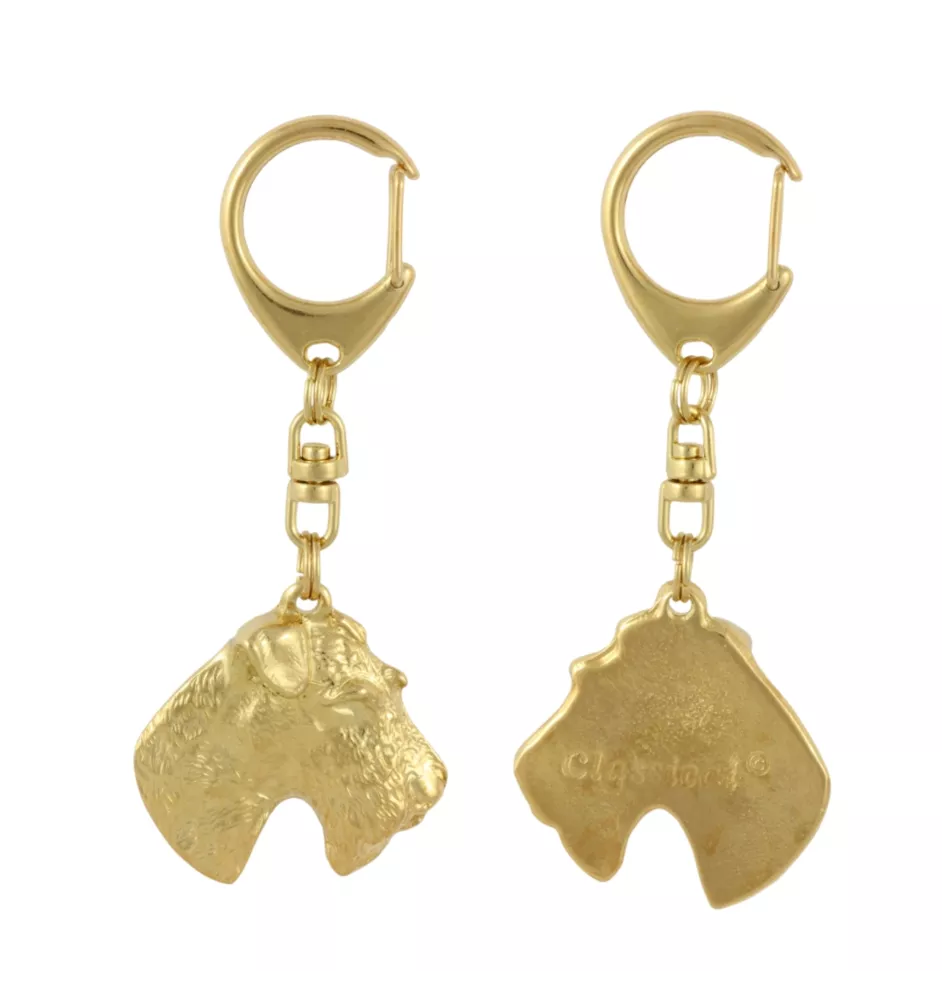 Fox Terrier Drahthaar, Foxterrier - Vergoldeter Schlüsselanhänger mit Hund in Geschenkbox, Handtaschen-Dekoration, Luxus-Accessoire der Marke Art-Dog