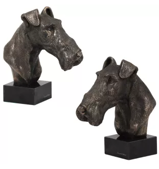 Fox-terrier à poil dur - Statue de chien, buste sur socle en pierre, sculpture, trophée pour exposition canine par la marque Art-Dog