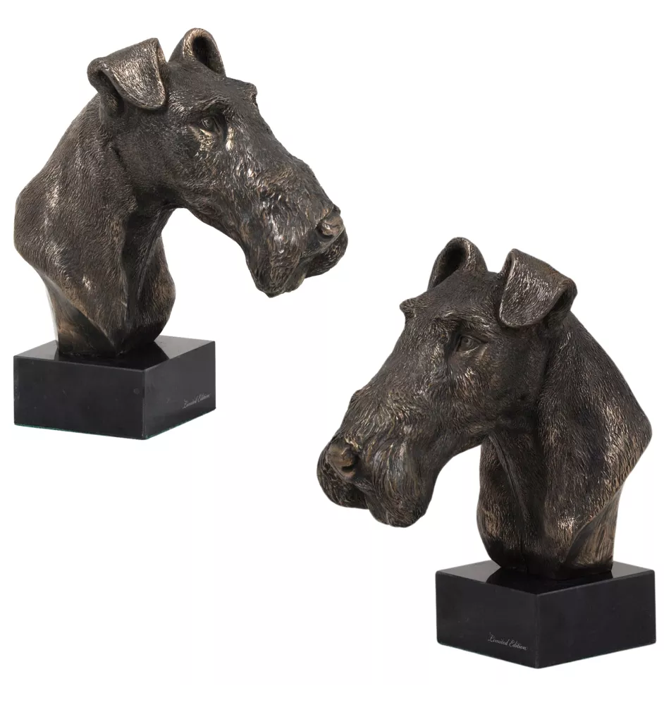 Fox Terrier Wire - Dog statue, bust on stone base, sculpture, trophy for dog show by Art-Dog brand