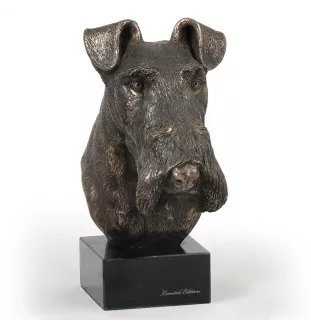 Fox Terrier Drahthaar, Foxterrier - Hundestatue, Büste auf Steinsockel, Skulptur, Trophäe für Hundeausstellung der Marke Art-Dog