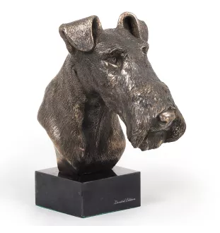 Fox-terrier à poil dur - Statue de chien, buste sur socle en pierre, sculpture, trophée pour exposition canine par la marque Art-Dog