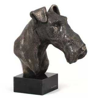 Fox-terrier à poil dur - Statue de chien, buste sur socle en pierre, sculpture, trophée pour exposition canine par la marque Art-Dog