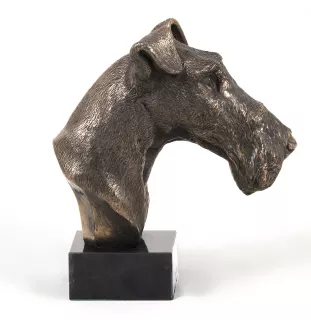 Fox-terrier à poil dur - Statue de chien, buste sur socle en pierre, sculpture, trophée pour exposition canine par la marque Art-Dog