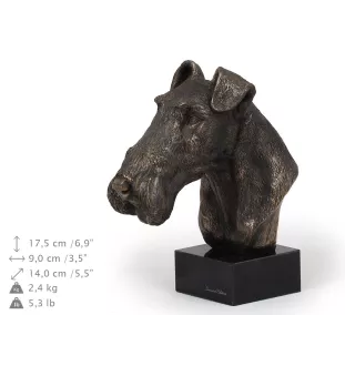 Fox Terrier Wire - Dog statue, bust on stone base, sculpture, trophy for dog show by Art-Dog brand