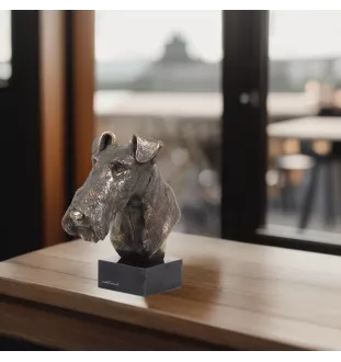 Fox Terrier Wire - Dog statue, bust on stone base, sculpture, trophy for dog show by Art-Dog brand