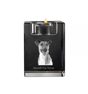 Fox-terrier à poil lisse - Bougeoir avec photo de chien, porte bougie en cristal, cadeau personnalisé par la marque Art-Dog