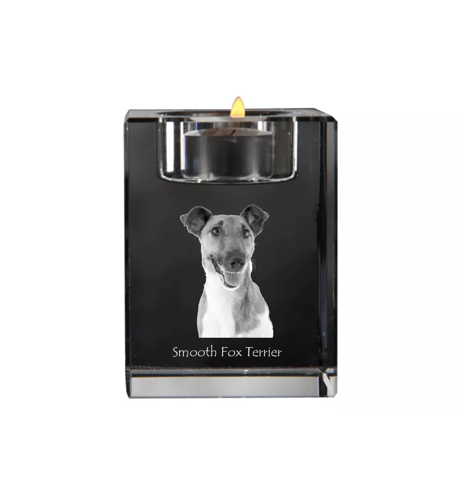 Fox Terrier Smooth - Candle holder with dog photo, crystal tealight holder, personalised gift by Art-Dog brand