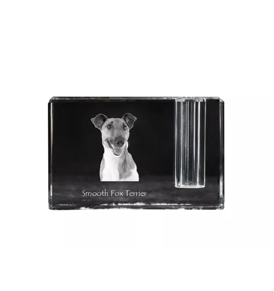 Fox Terrier Smooth - Pen stand, crystal organiser with dog photo, unique desk decoration by Art-Dog brand