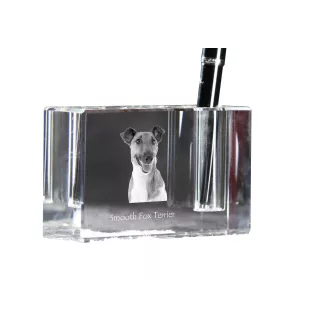 Fox Terrier Smooth - Pen stand, crystal organiser with dog photo, unique desk decoration by Art-Dog brand