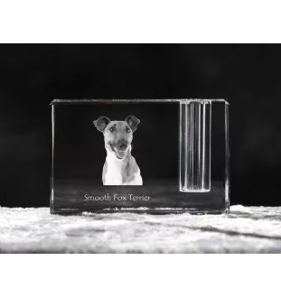 Fox Terrier Smooth - Pen stand, crystal organiser with dog photo, unique desk decoration by Art-Dog brand