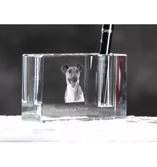 Fox Terrier Smooth - Pen stand, crystal organiser with dog photo, unique desk decoration by Art-Dog brand