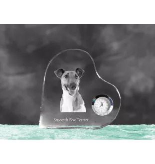 Fox Terrier Smooth - crystal clock with a dog picture, heart-shaped shelf clock, personalized standing clock by Art-Dog brand