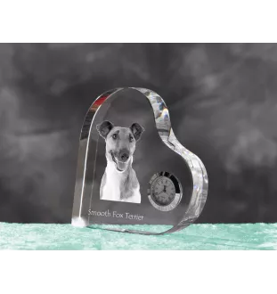 Fox Terrier Smooth - crystal clock with a dog picture, heart-shaped shelf clock, personalized standing clock by Art-Dog brand