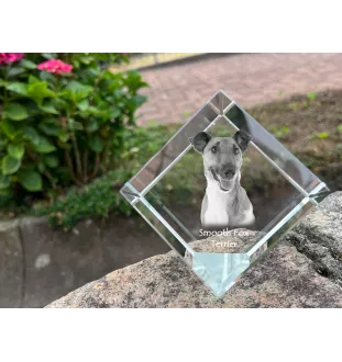 Fox Terrier Smooth - crystal cube with a photo, photo of a horse in crystal, cubic paperweight from Art-Dog brand