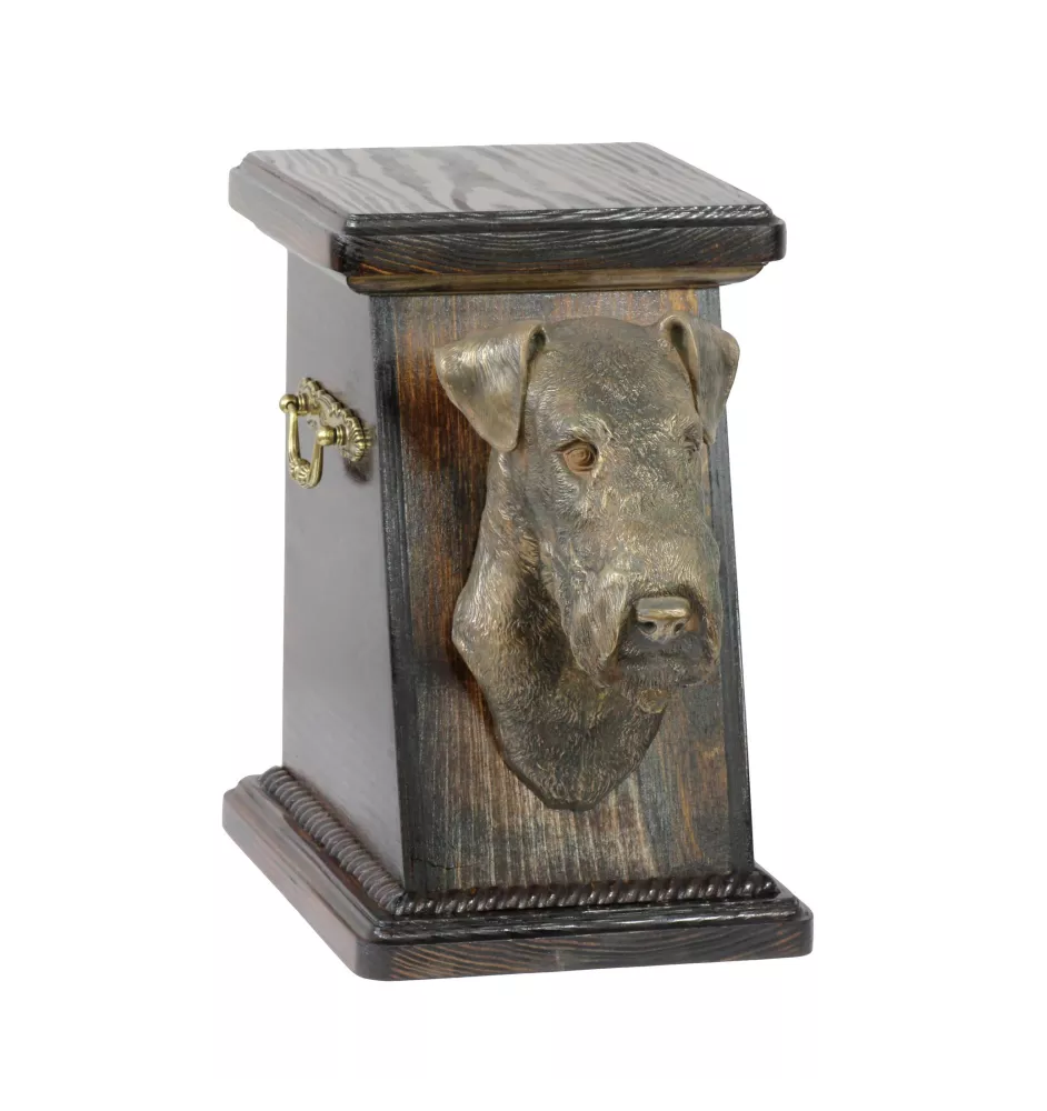 Fox Terrier Wire - urn for dog ashes, elegant urn with a statue, commemorative urn with a bust of a dog by Art-Dog brand