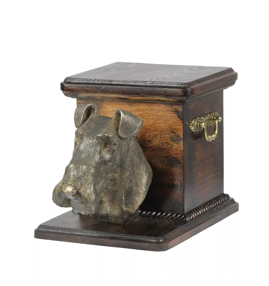 Fox Terrier Wire - urn for dog ashes with a statuette, elegant urn for a dog, unique urn with a bust of a dog by Art-Dog brand
