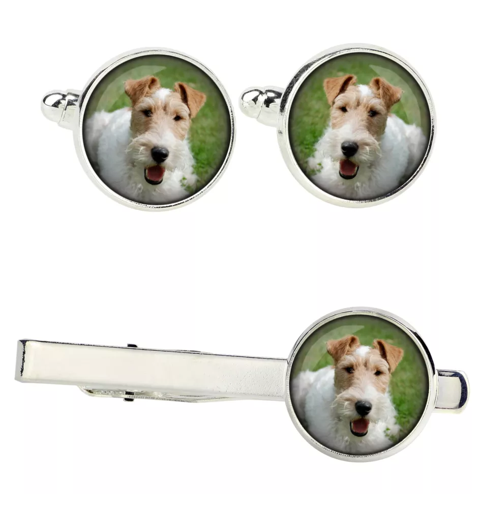 Fox Terrier Drahthaar, Foxterrier Ärmelknöpfe und Krawatte mit Ihrem Foto, Anzugaccessoire, Herrenschmuck der Marke Art-Dog