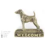 Fox-terrier à poil lisse - une plaque de porte avec un chien, une plaque de bienvenue en laiton, une enseigne exceptionnelle avec l'inscription Welcome de la marque Art-Dog