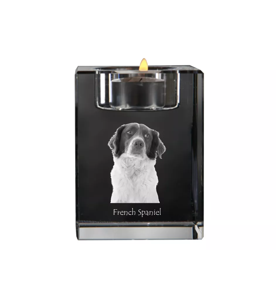 Épagneul français - Bougeoir avec photo de chien, porte bougie en cristal, cadeau personnalisé par la marque Art-Dog