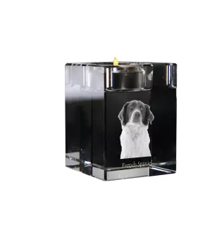 Épagneul français - Bougeoir avec photo de chien, porte bougie en cristal, cadeau personnalisé par la marque Art-Dog