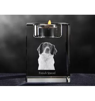 Französischer Spaniel, Epagneul Français - Kerzenhalter mit Hundefoto, Teelichthalter aus Kristall, personalisiertes Geschenk der Marke Art-Dog