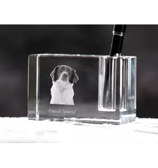 Französischer Spaniel, Epagneul Français - Stifthalter, Kristallorganizer mit Hundefoto, einzigartige Schreibtischdekoration der Marke Art-Dog