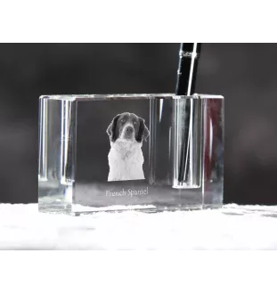 Französischer Spaniel, Epagneul Français - Stifthalter, Kristallorganizer mit Hundefoto, einzigartige Schreibtischdekoration der Marke Art-Dog
