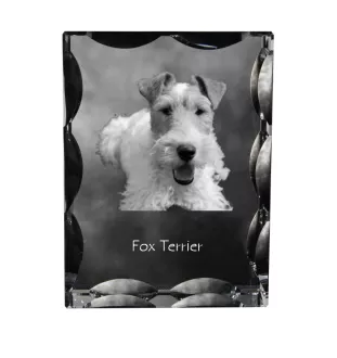 Fox Terrier Wire - crystal with a picture of a dog, glass statuette with a picture, unique frame with a picture from Art-Dog brand