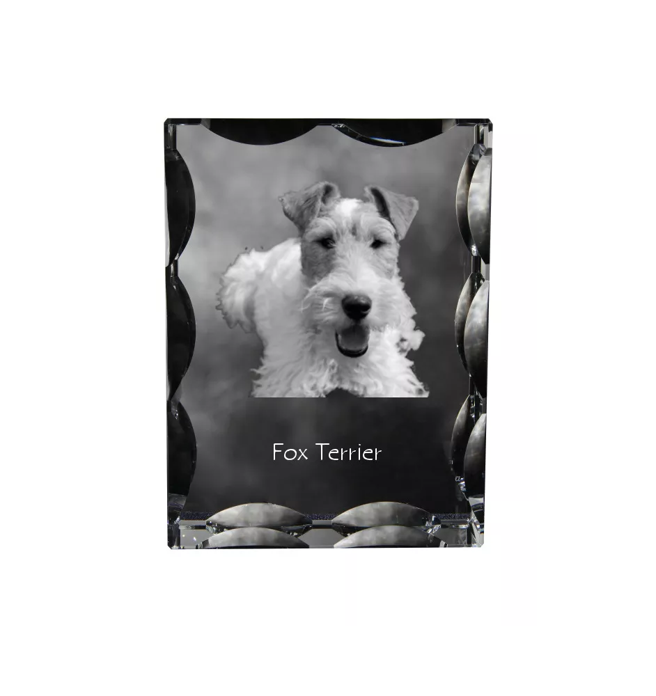 Fox Terrier Wire - crystal with a picture of a dog, glass statuette with a picture, unique frame with a picture from Art-Dog brand