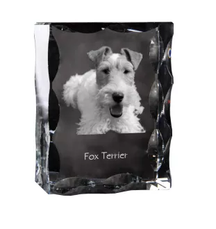 Fox Terrier Wire - crystal with a picture of a dog, glass statuette with a picture, unique frame with a picture from Art-Dog brand