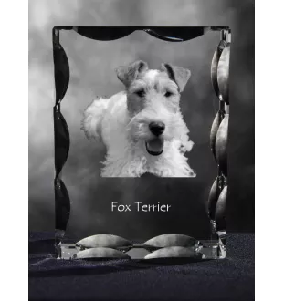 Fox Terrier Wire - crystal with a picture of a dog, glass statuette with a picture, unique frame with a picture from Art-Dog brand