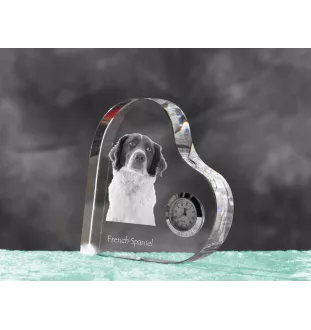 Épagneul français - horloge en cristal avec une photo de chien, horloge de table en forme de cœur, horloge debout personnalisée de la marque Art-Dog