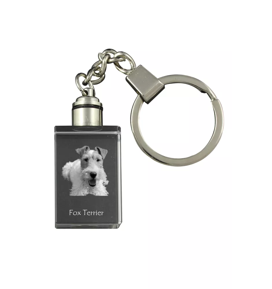 Fox Terrier Wire - Crystal key ring with dog photo, illuminated key ring, unique gift by Art-Dog brand