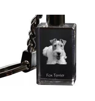Fox Terrier Wire - Crystal key ring with dog photo, illuminated key ring, unique gift by Art-Dog brand