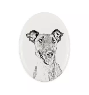 Fox-terrier à poil lisse - une plaque commémorative avec une photo de chien, une plaque funéraire avec une impression, une plaque ovale personnalisée de la marque Art-Dog