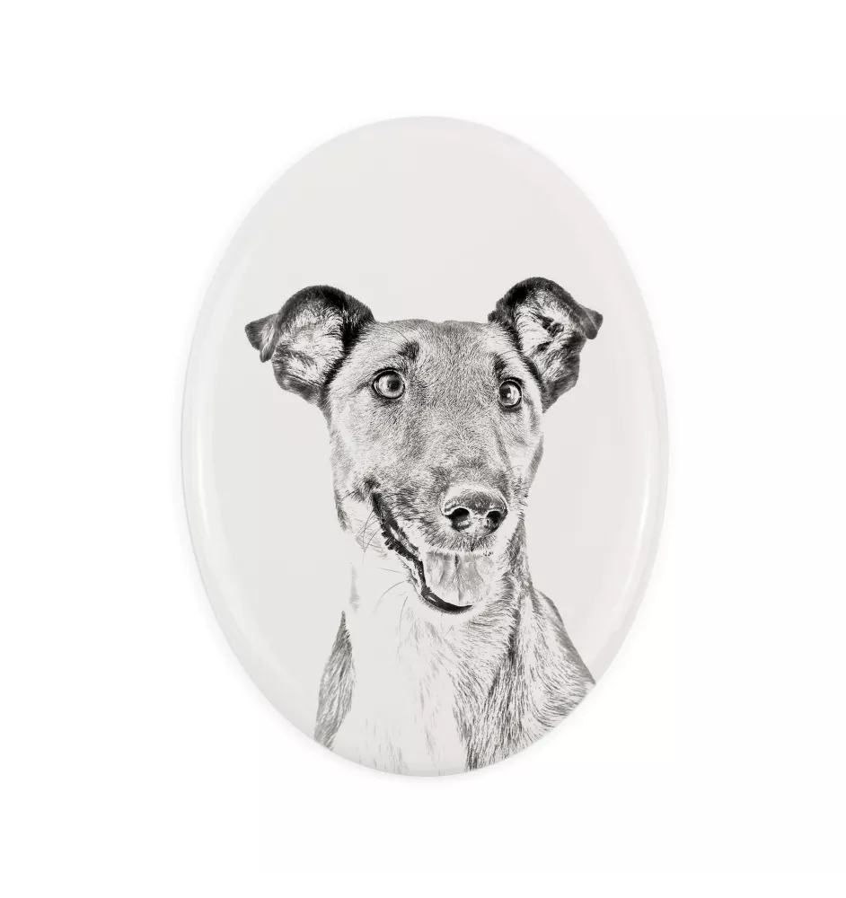 Fox Terrier Glatthaar, Foxterrier - Gedenktafel mit einem Foto eines Hundes, Grabplatte mit Druck, personalisierte ovale Platte der Marke Art-Dog