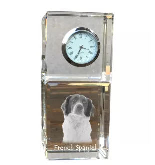 Französischer Spaniel, Epagneul Français - Kristalluhr mit Foto, Hundebild im Kristall, personalisierte Schreibtischuhr von Art-Dog.