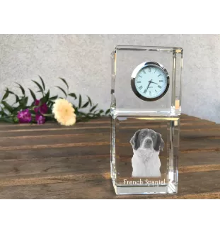 Épagneul français - montre en cristal avec photo, photo de chien dans un cristal, horloge de bureau personnalisée de la marque Art-Dog
