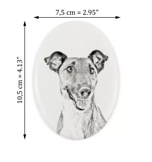 Fox Terrier Smooth - commemorative plaque with a photo of a dog, tombstone with a print, personalized oval plaque from the Art-Dog brand
