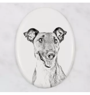 Fox-terrier à poil lisse - une plaque commémorative avec une photo de chien, une plaque funéraire avec une impression, une plaque ovale personnalisée de la marque Art-Dog
