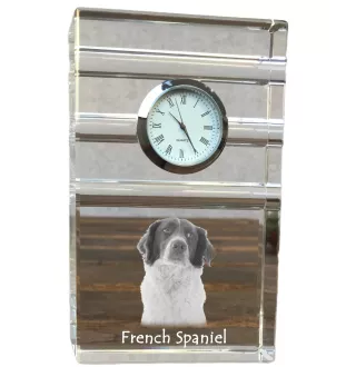 French Spaniel, French Setter, Canadian Setter - glass clock with a photo, photo of a dog in crystal, personalized standing office clock by Art-Dog brand