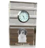 Französischer Spaniel, Epagneul Français - Glasuhr mit Foto, Foto eines Hundes im Kristall, personalisierte Tischuhr für das Büro der Marke Art-Dog