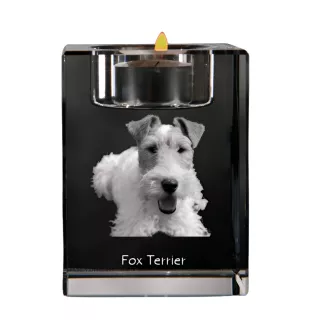 Fox Terrier Drahthaar, Foxterrier - Kerzenhalter mit Hundefoto, Teelichthalter aus Kristall, personalisiertes Geschenk der Marke Art-Dog