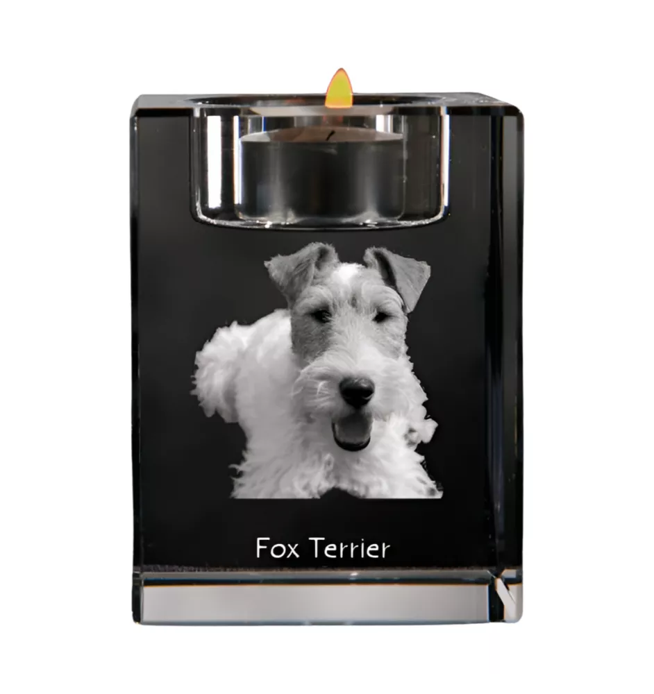 Fox-terrier à poil dur - Bougeoir avec photo de chien, porte bougie en cristal, cadeau personnalisé par la marque Art-Dog