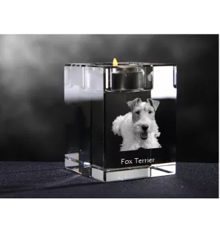 Fox-terrier à poil dur - Bougeoir avec photo de chien, porte bougie en cristal, cadeau personnalisé par la marque Art-Dog