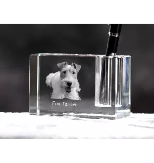 Fox Terrier Drahthaar, Foxterrier - Stifthalter, Kristallorganizer mit Hundefoto, einzigartige Schreibtischdekoration der Marke Art-Dog