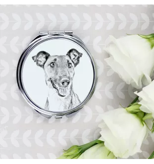 Fox Terrier Glatthaar, Foxterrier - Taschenspiegel mit Hund, personalisierter Taschenspiegel, kompakter Spiegel mit Art-Dog-Logo