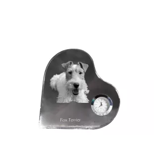 Fox Terrier Wire - crystal clock with a dog picture, heart-shaped shelf clock, personalized standing clock by Art-Dog brand